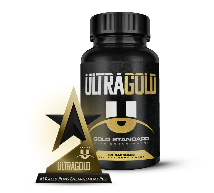 Bottle of Ultra Gold Male Enhancement Supplements with Penis Enlargement Award